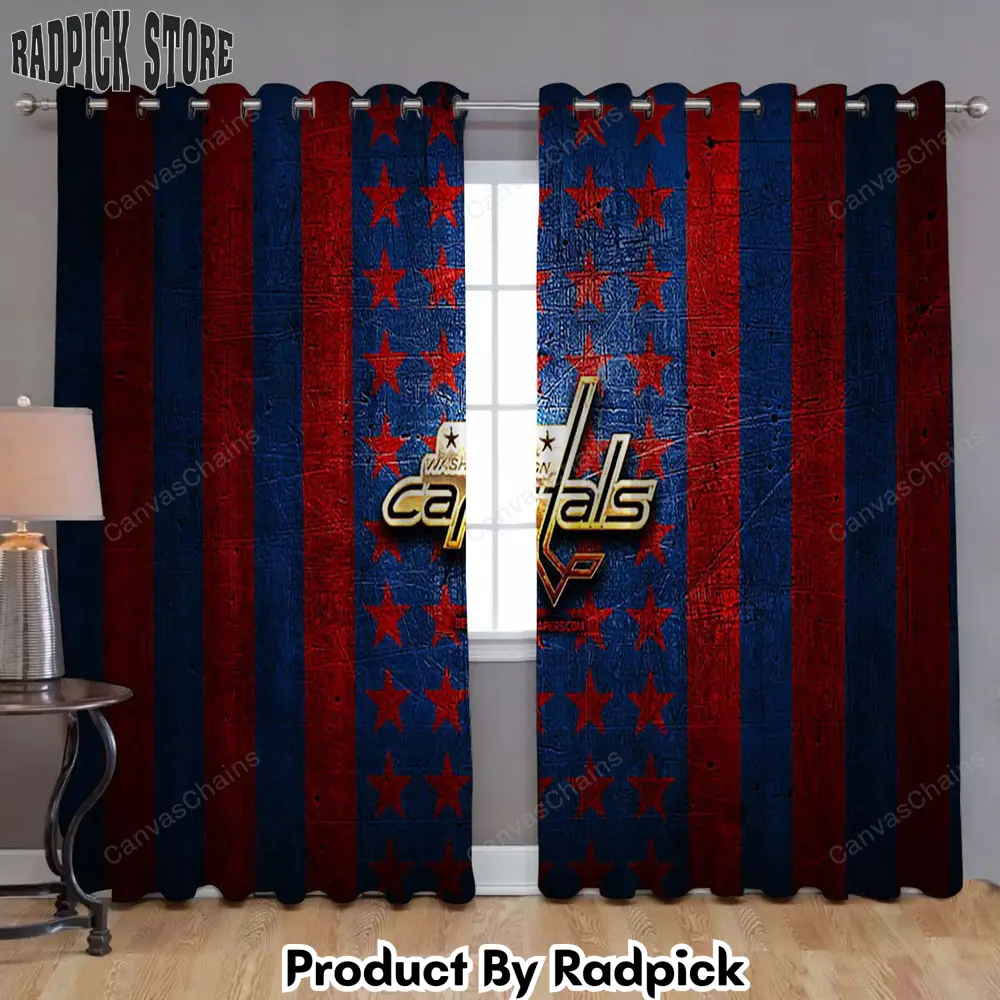 Radpick washington capitals flag window curtains nhl blue red metal american hockey team curtains living room curtains for window rp852166